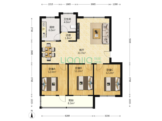 樱桃园生活小区 3室1厅1卫 100平方
