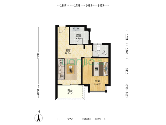 云江府 1室1厅1卫 65平方