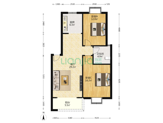 感恩住宅区 2室1厅1卫 86平方