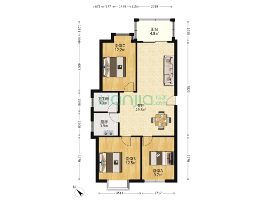 新贵源楼 3室1厅1卫 95平方