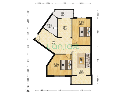 美印小区 2室2厅1卫 98平方