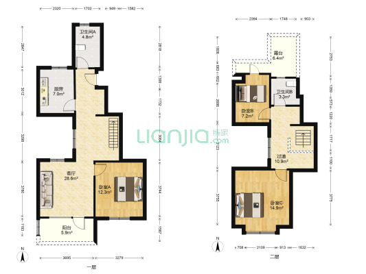 天一镜台山三期曼莎 3室1厅2卫 117平方