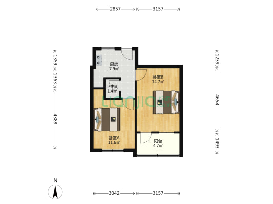 铁道北街111号 2室0厅1卫 48平方