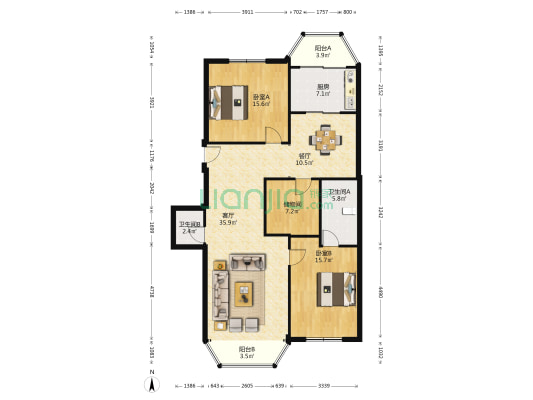 翠泉公寓 2室2厅2卫 139平方