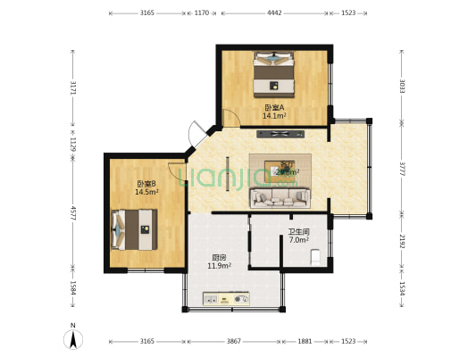 怡康温泉新村 2室1厅1卫 78平方