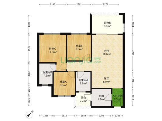 尚华花园 3室2厅2卫 104平方