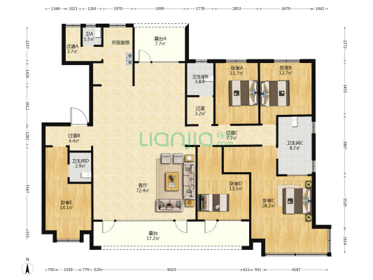 和悦府 5室1厅4卫 242平方