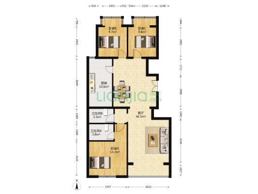 吉祥家园 3室1厅2卫 130平方