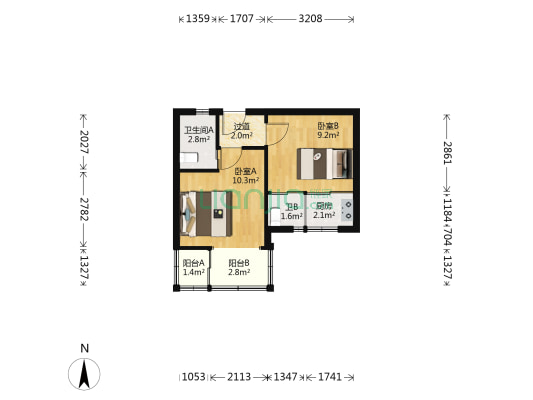 宁舟社区 2室0厅2卫 38平方