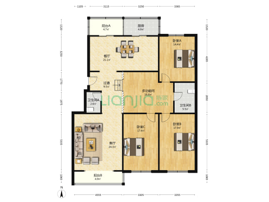 光明花园 4室2厅2卫 155平方