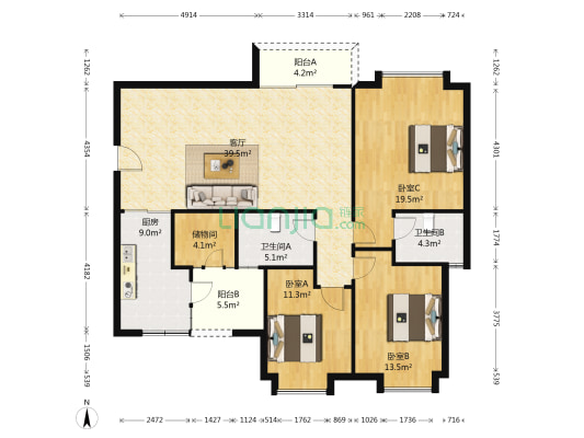 阳光半岛 3室1厅2卫 129平方