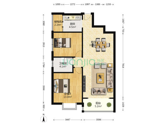 建工新城锦绣园 2室1厅1卫 88平方