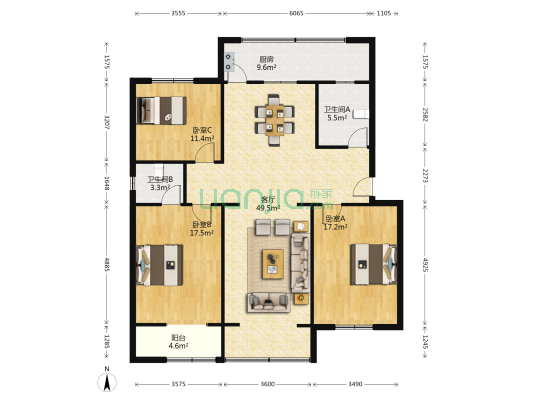 武阳西路133号 3室1厅2卫 138平方