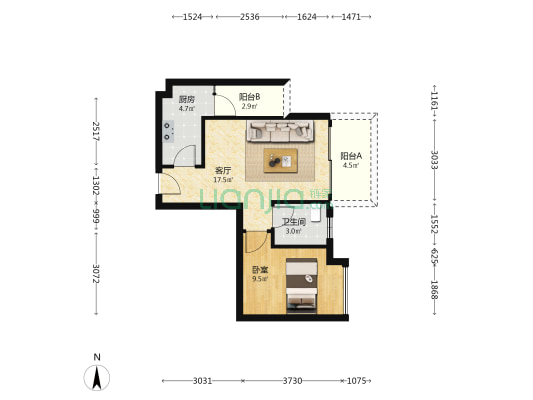 碧蓝映居 1室1厅1卫 54平方