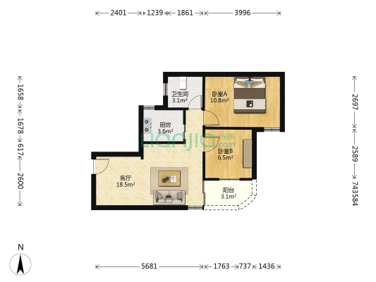 福永花苑 2室1厅1卫 57平方