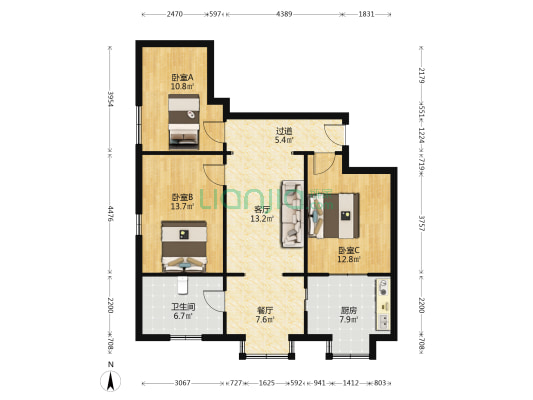 康宁里3号院 3室2厅1卫 98平方