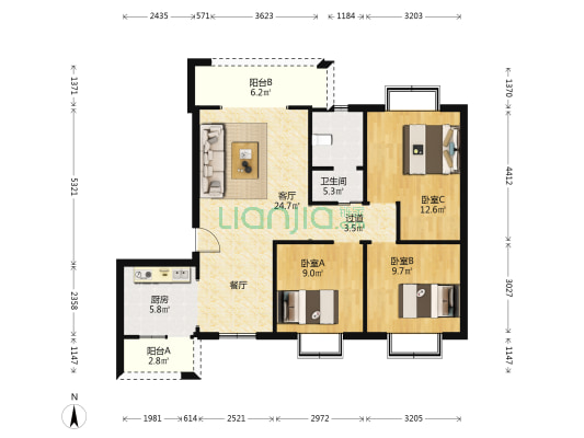 玉屏首府 3室1厅1卫 95平方