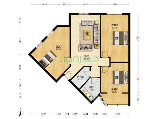 中和苑 3室1厅1卫 111平方