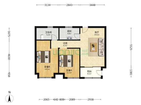 里店雅苑 2室1厅1卫 88平方