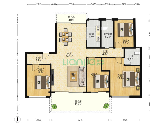碧桂园中央半岛泊岸 4室1厅2卫 143平方