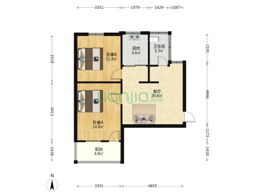 郊二建宿舍 2室1厅1卫 76平方