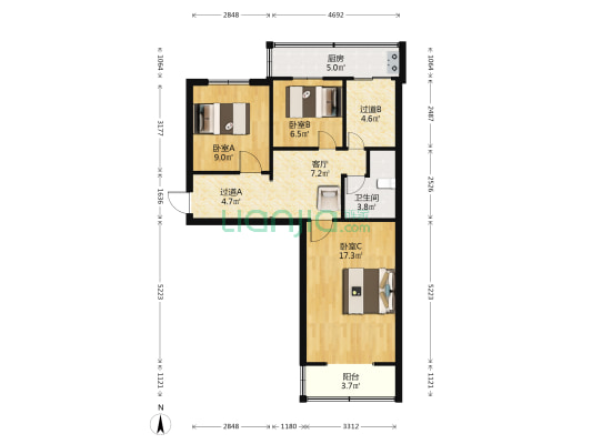 平民小区 3室1厅1卫 73平方