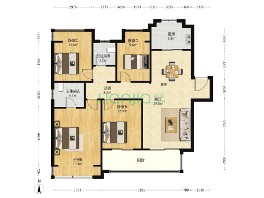 运河铂湾澜庭南区（二期） 4室1厅2卫 142平方