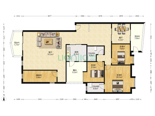 祥兴花园 3室2厅2卫 173平方