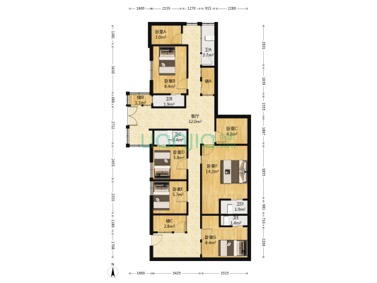 梦溪园巷 7室1厅5卫 86平方