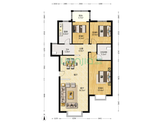 德雅苑 3室1厅2卫 130平方