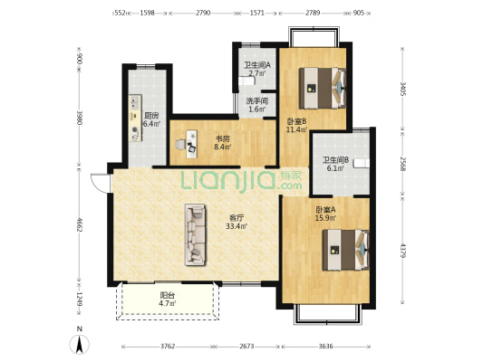 朗基香颂天府一期 3室1厅3卫 115平方