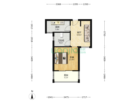 南方名苑 1室1厅1卫 48平方