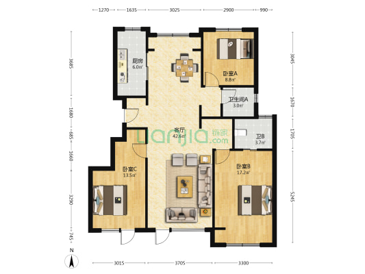 尚璟名筑 3室1厅2卫 118平方