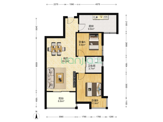 新城新世界三期 2室1厅1卫 90平方