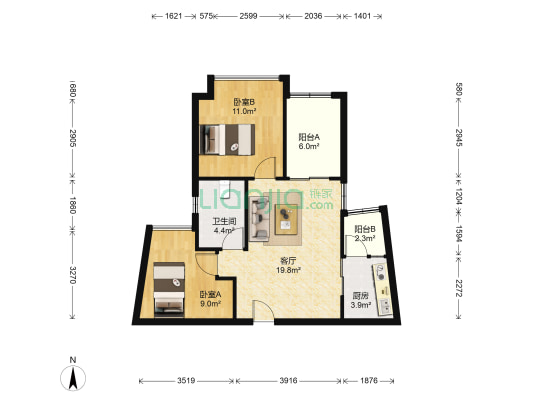 兰亭峰景 2室1厅1卫 66平方