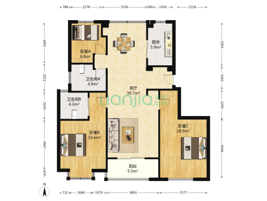南熙园 3室1厅2卫 120平方