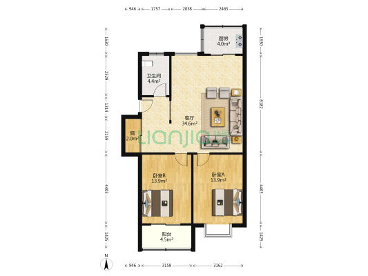 润江家园 2室1厅1卫 95平方