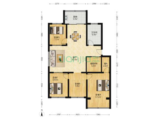 生资小区 4室1厅1卫 123平方