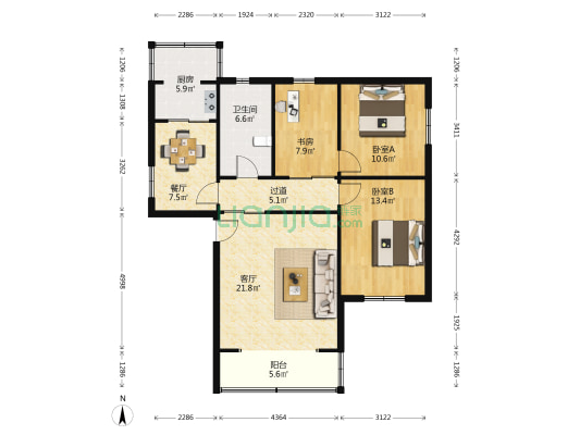 新海城 3室2厅1卫 106平方