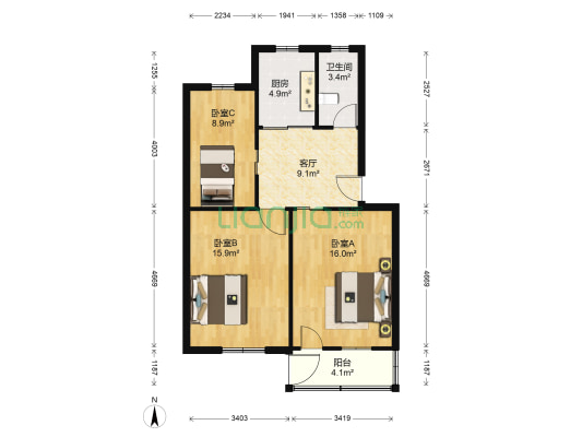 虹桥二村 3室1厅1卫 77平方