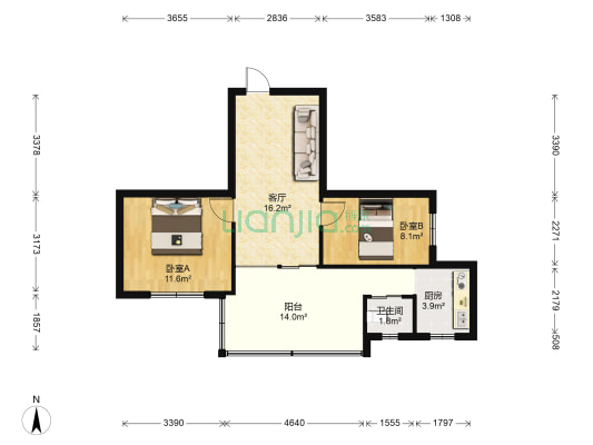 崭岭头路9号 2室1厅1卫 53平方