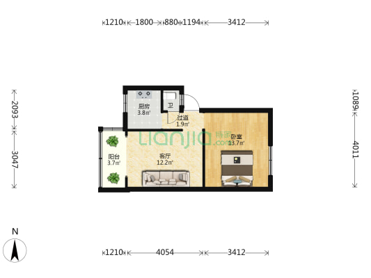化工设计院宿舍 1室1厅1卫 40平方