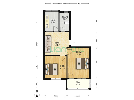 金凤新村1区 2室1厅1卫 66平方