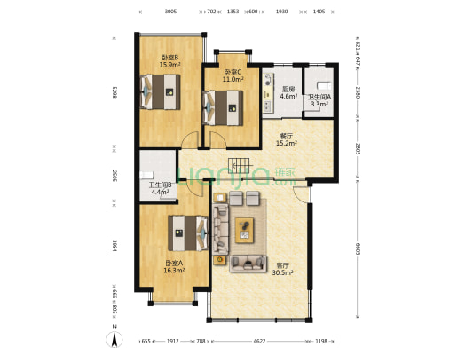 清华苑 3室2厅2卫 123平方