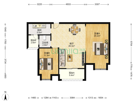 天元四季花城 2室1厅1卫 101平方