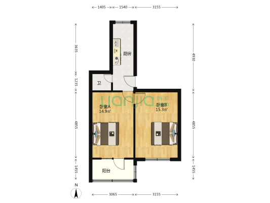建材宿舍 2室0厅1卫 55平方