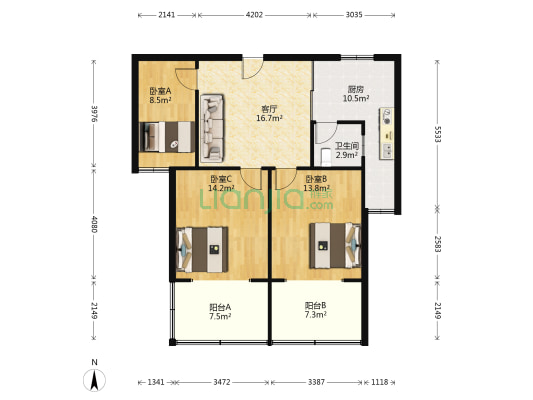 中瑞华府 3室1厅1卫 97平方