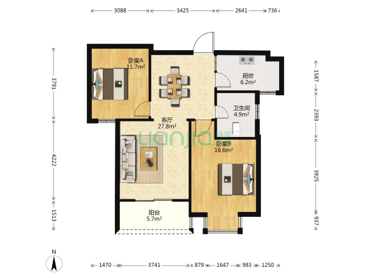阳光水世界三期 2室1厅1卫 89平方