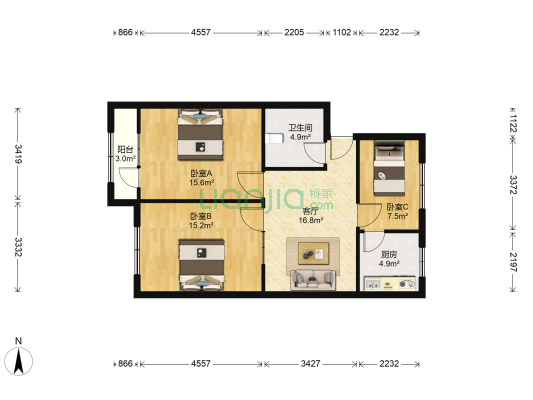 医药大厦 3室1厅1卫 98平方