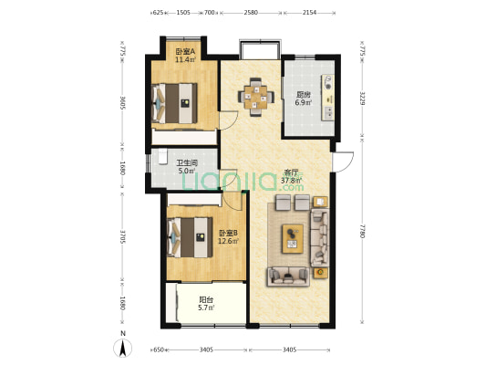 水文家园 2室1厅1卫 94平方